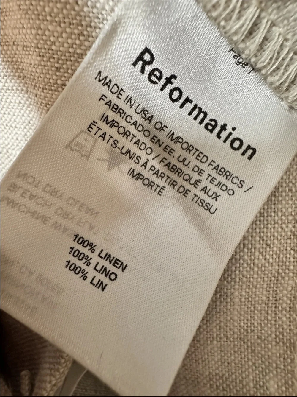 Reformation Mason Linen Pants in Oatmeal Size 2 NWOT